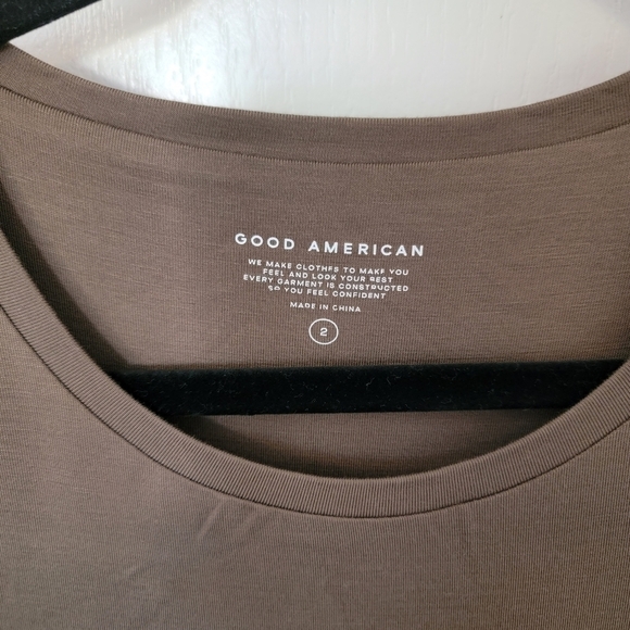 Good American Slinky Ruched Long Sleeve Midi dress Olive Green M Medium - Picture 9 of 10